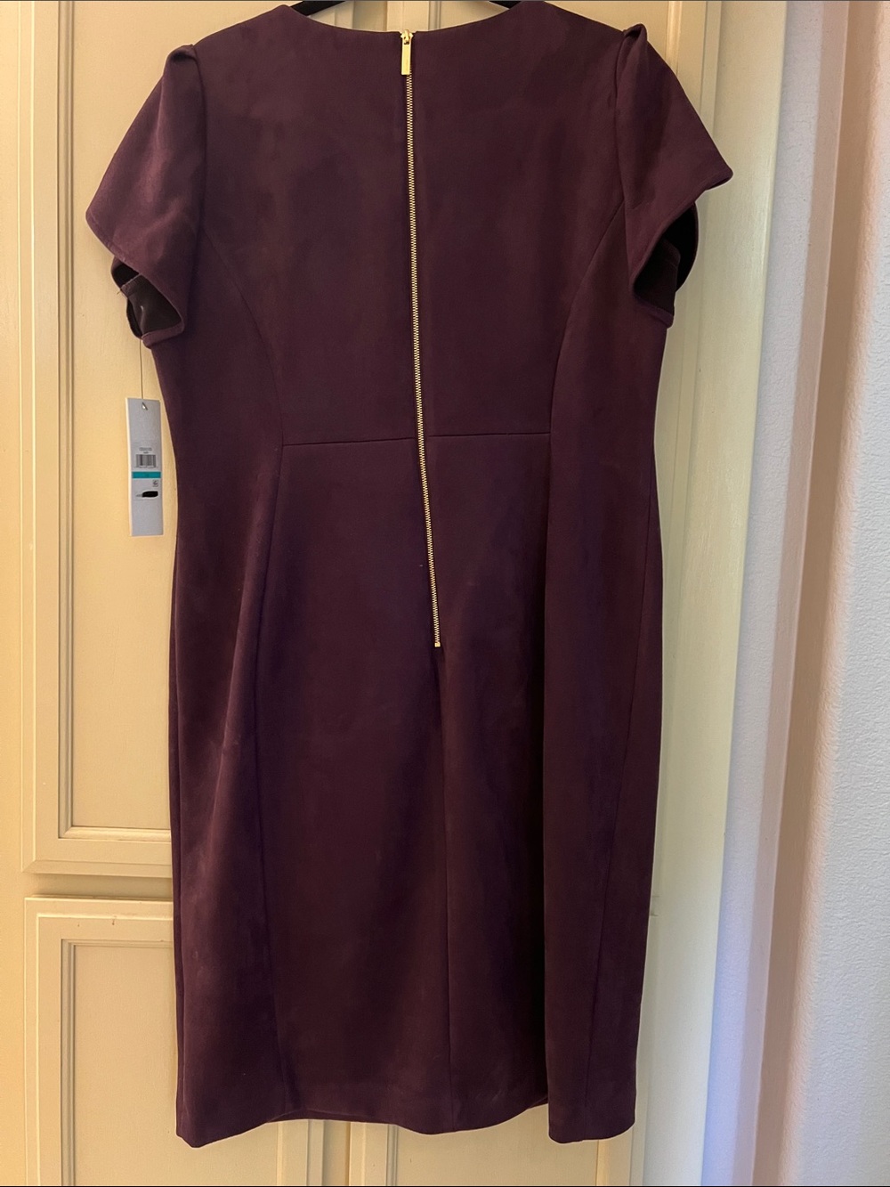 New with tags Calvin Klein faux suede Deep Plum Midi Sheath Dress - Picture 5 of 5